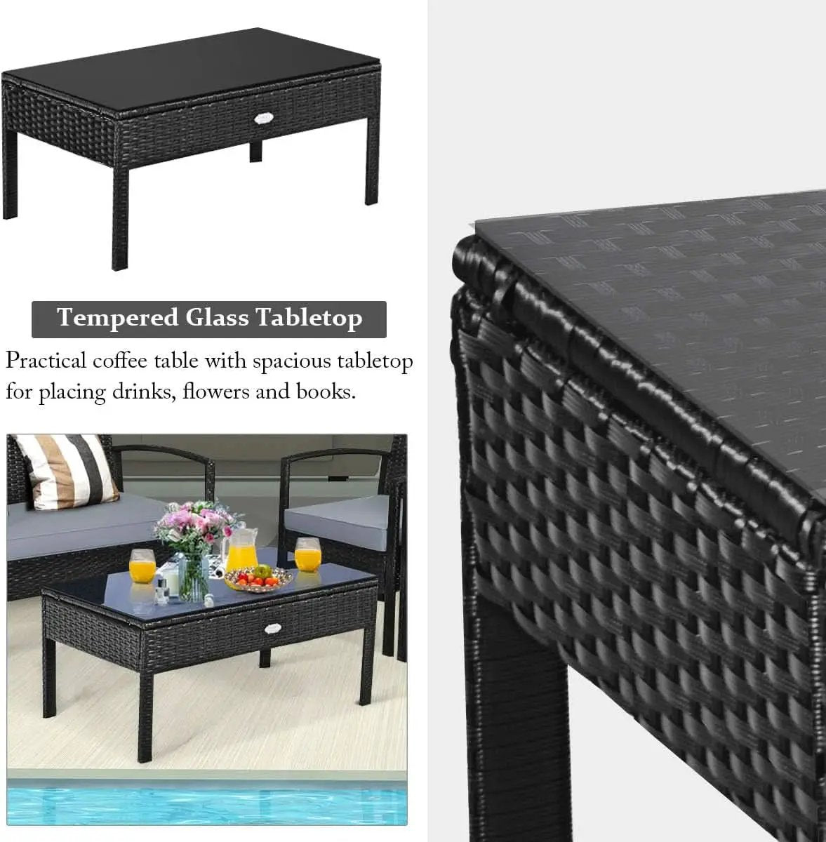 4 Piece Patio Rattan Furniture Set With Glass Coffee Table from PriceLows™