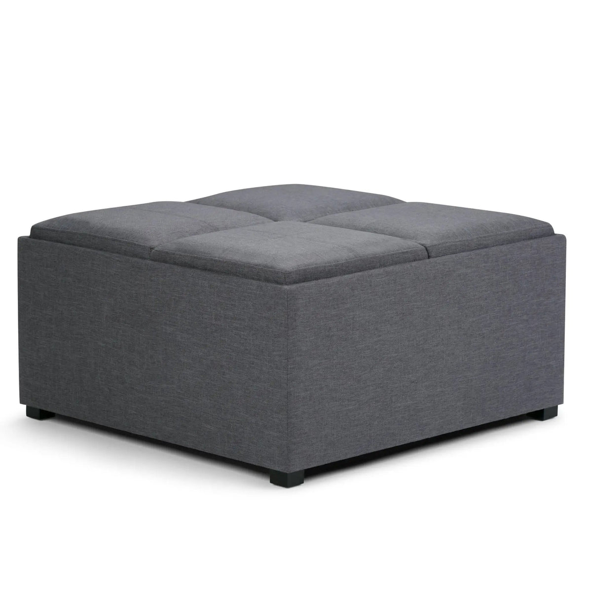 Avalon Square Storage Ottoman | Coffee Table Design | Four Flip Over Serving Trays | 35 Inch Width