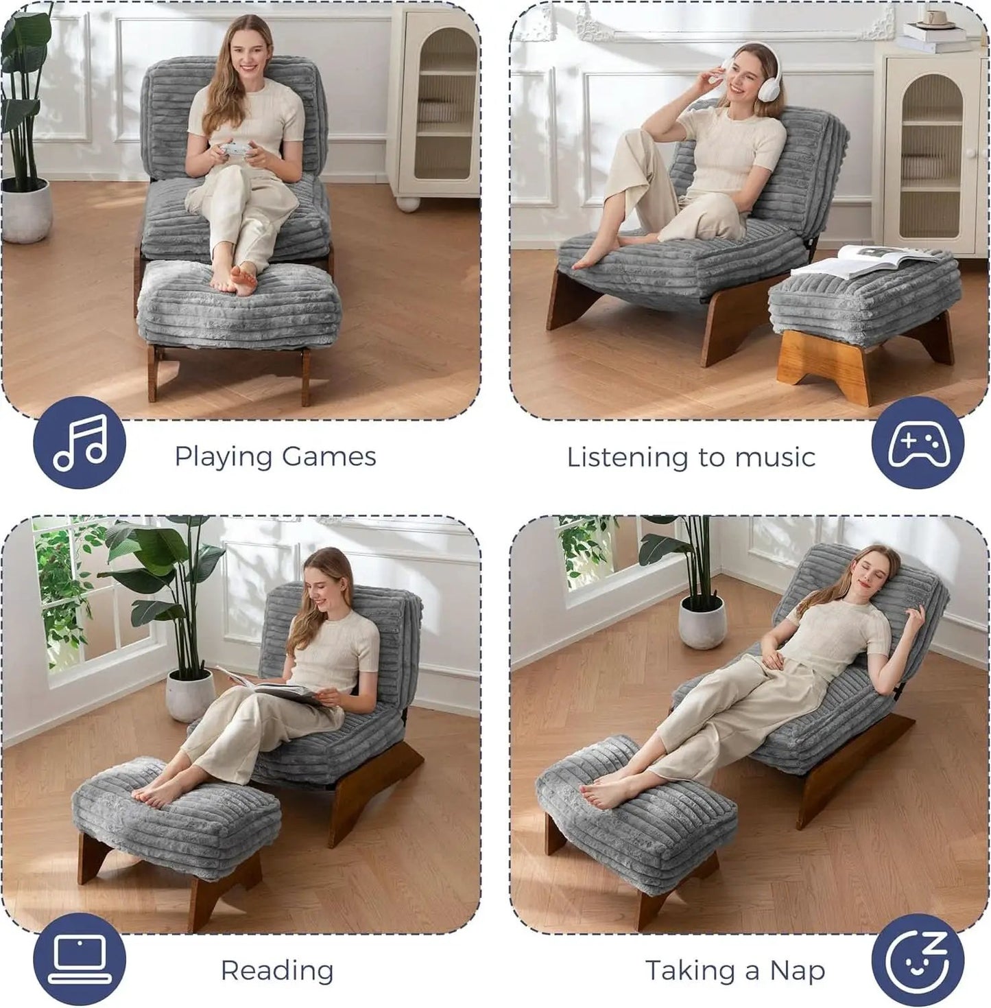 Grey Adjustable Accent Chair Featuring Plush Ottoman from PriceLows™