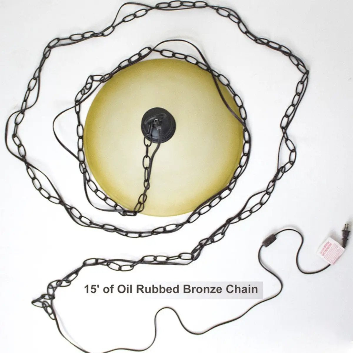 Swag Pendant Light | Amber Glass | Plug In Cord | 16 Inch Wide