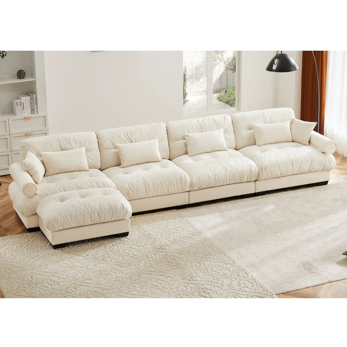 Modular Sectional Sofa | Deep Comfort Cushions | Vintage Fabric Ottoman