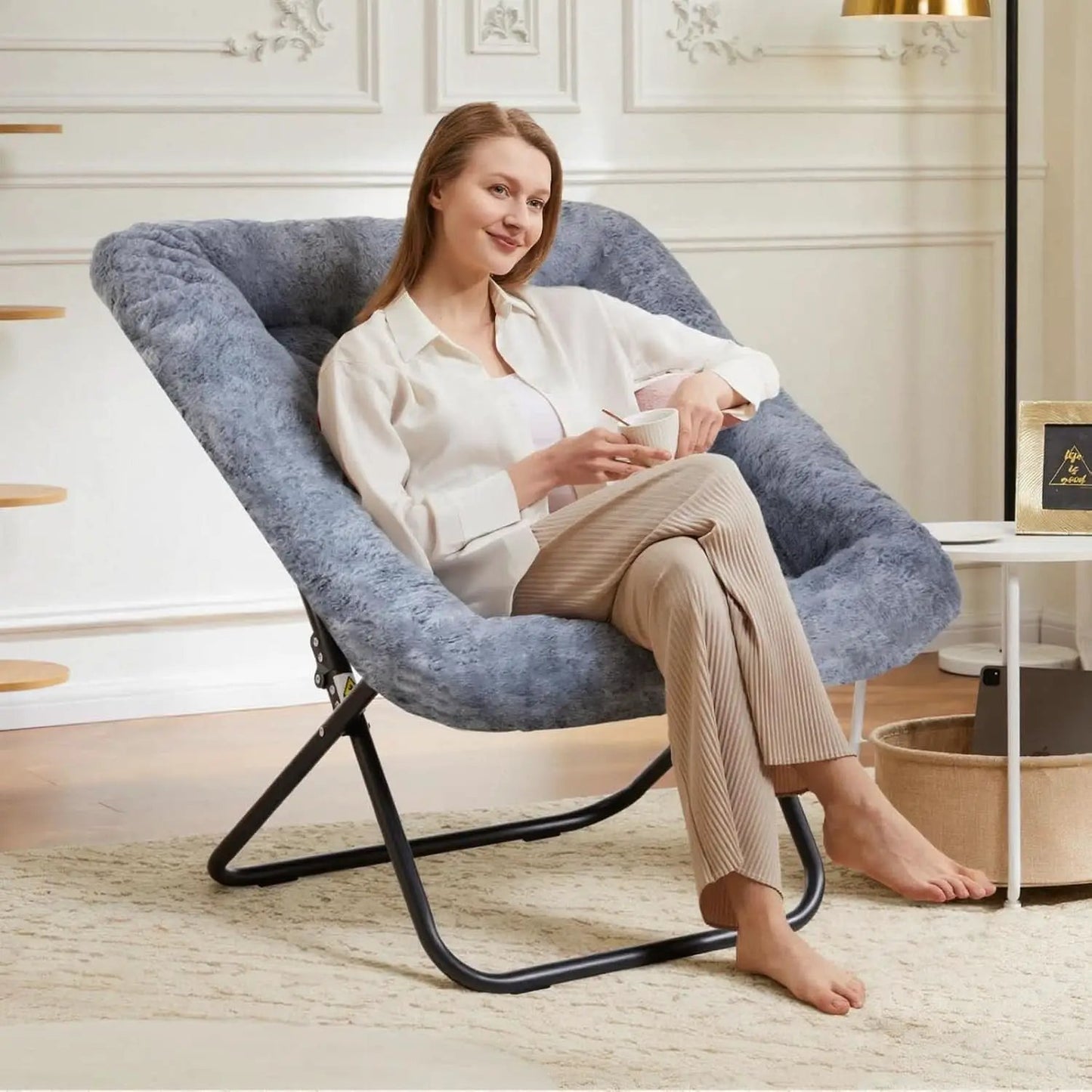 Oversized FauxFur Folding Lounge Chair Charcoal Gray from PriceLows™