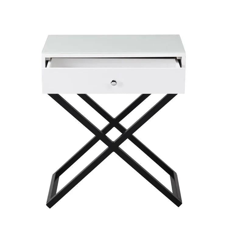 Koda End Side Table | Nightstand With Drawer | Cross Base | 26.5 Inch Height