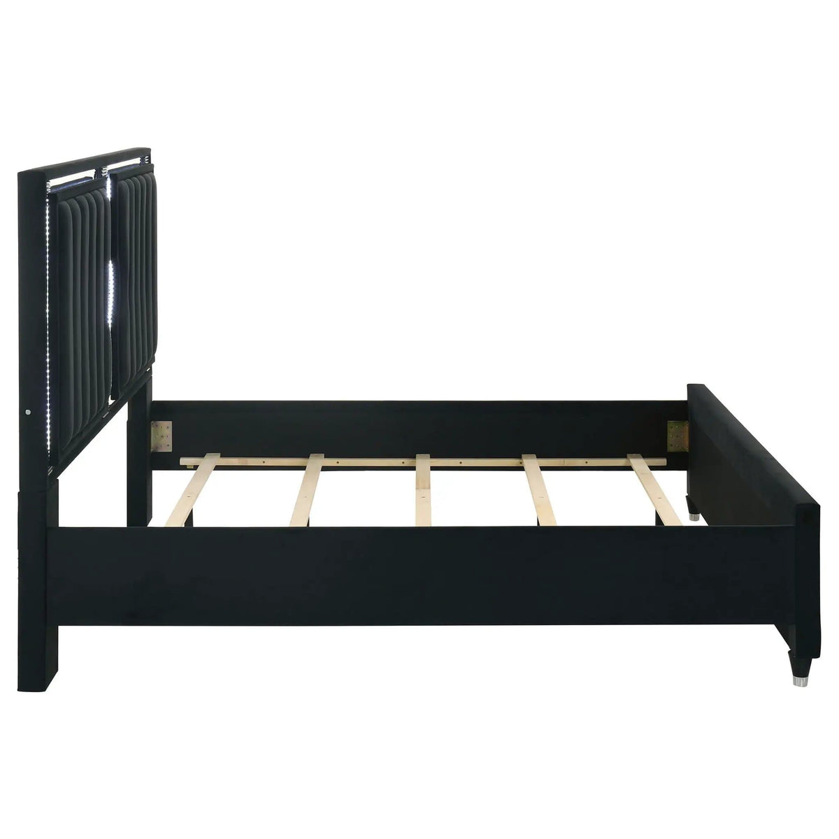 Ravenne Velvet Upholstered Eastern King LED Panel Bed | 78.75 x 89 x 61 in | Engineered Wood & Velvet | Black