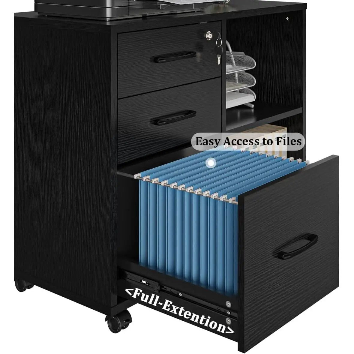 Mobile File Cabinet With Open Storage And File Drawers from PriceLows™