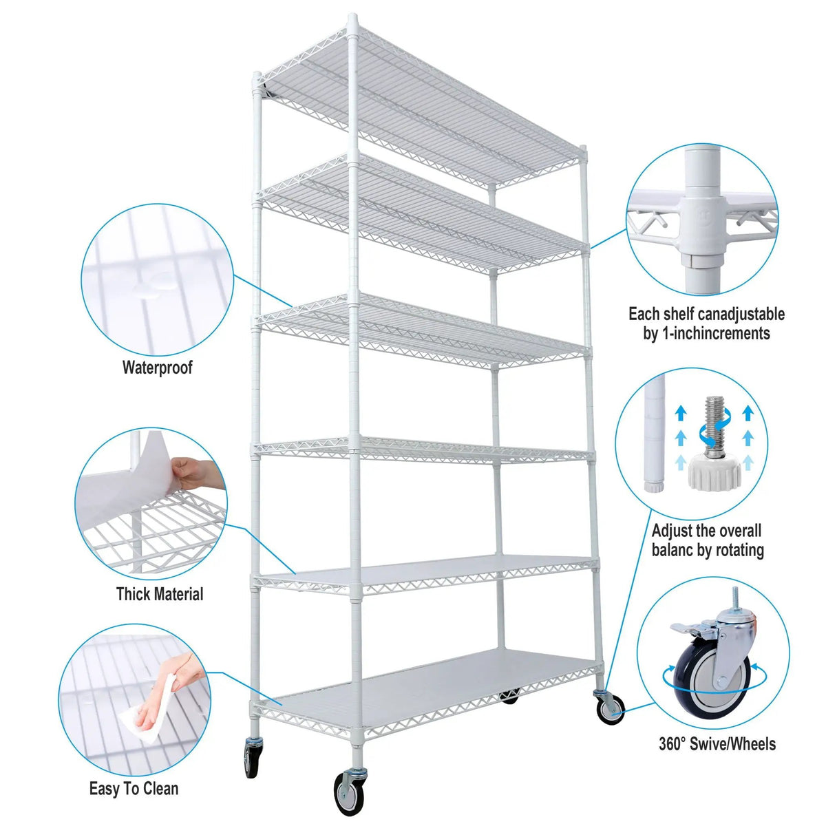 6 Tier Wire Shelving Unit | 6000 Lb Capacity | NSF Metal Rack | Adjustable Shelves