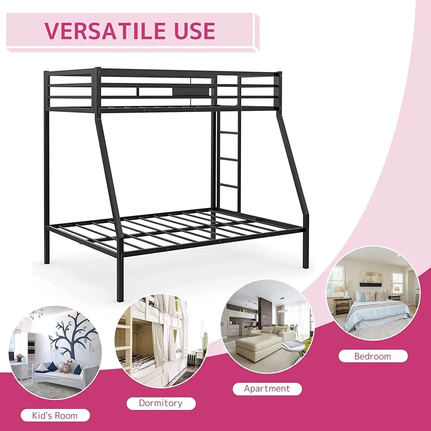 Twin XL Queen Bunk Bed In Sandy Black Finish Metal Slats from PriceLows™