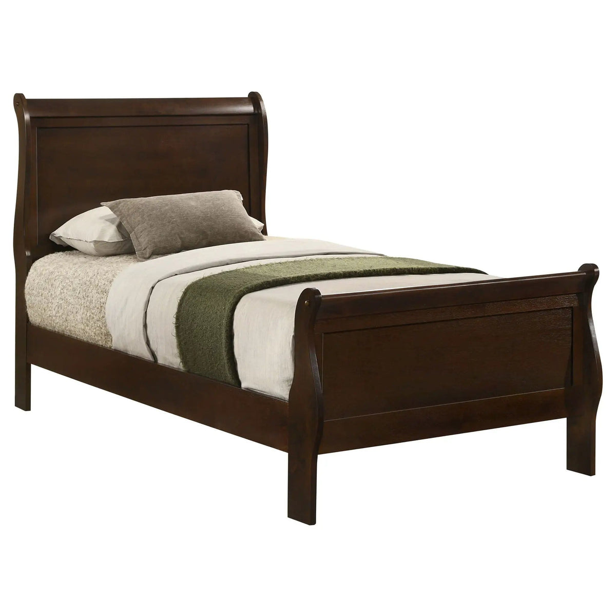 Louis Philippe Wood Twin Sleigh Bed | 41.25 x 84.5 x 47.25 in | Wood | Cappuccino