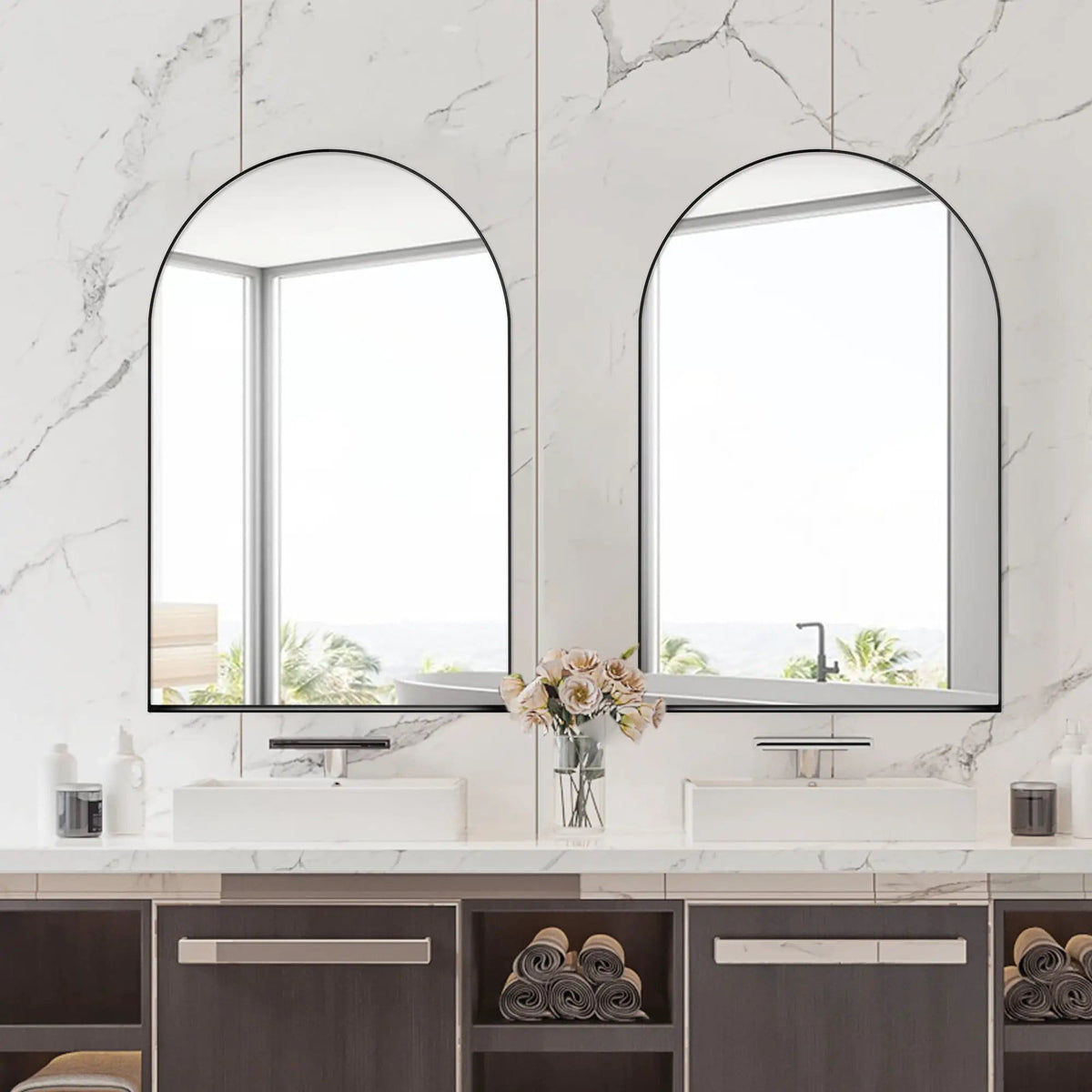 Arched Recessed Medicine Cabinet, Metal Framed Bathroom Wall Cabinet With Mirror And | 3 Pieces | Metal | Bathroom