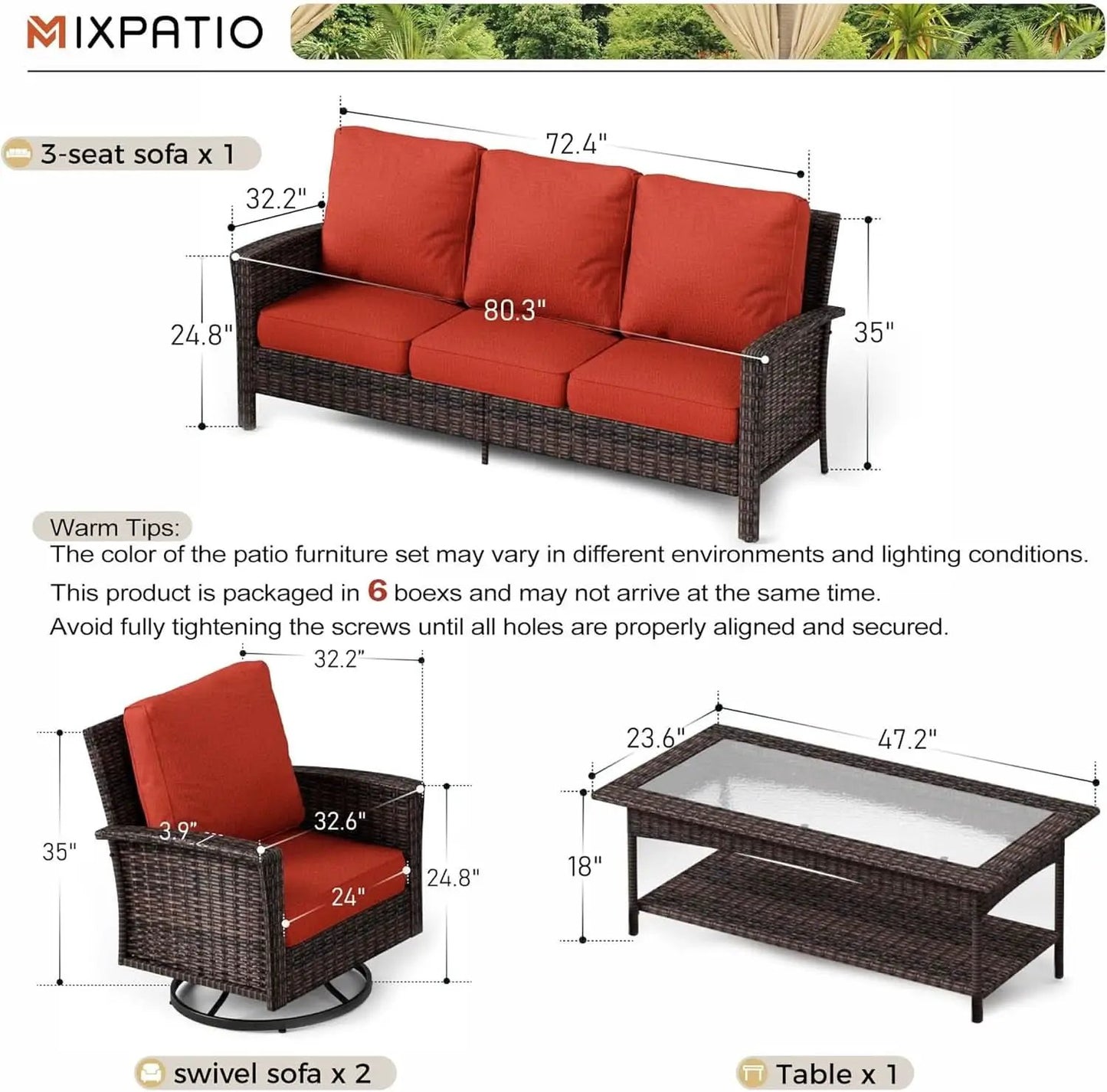 Oversized Wicker Patio Furniture Set with Swivel Chairs from PriceLows™