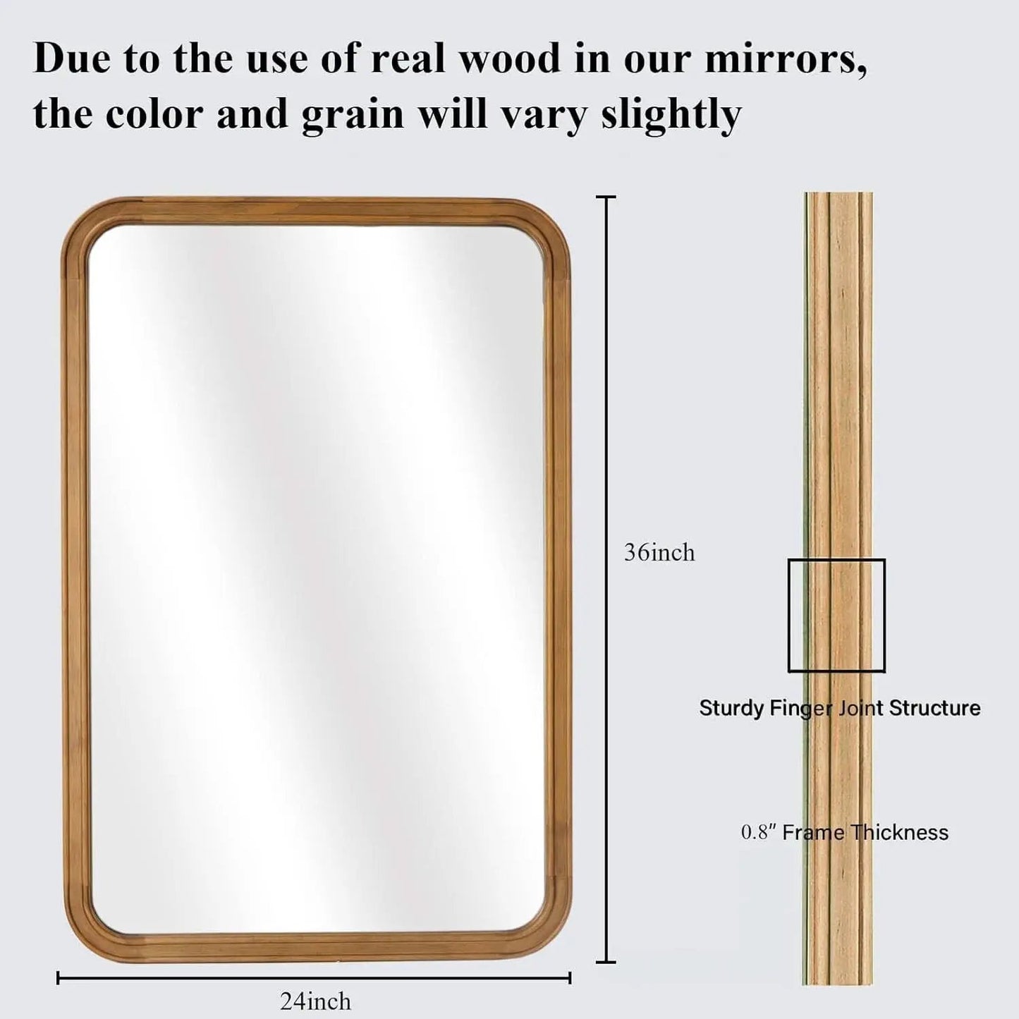 Wood Framed Bathroom Mirror 24x36 Inch Wall Mounted from PriceLows™