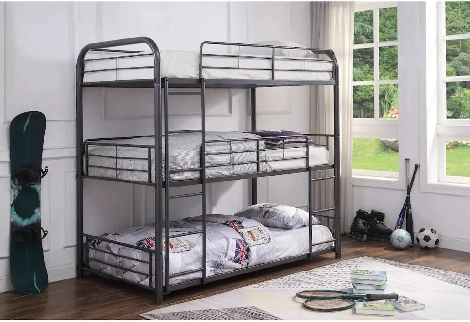 Cairo Metal Frame Full Triple Bunk Bed Sandy Black from PriceLows™