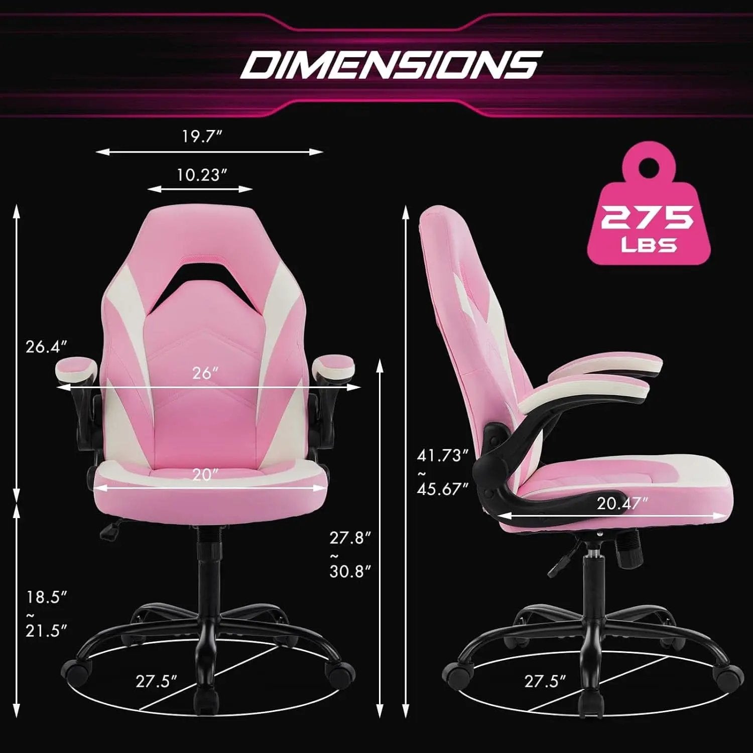 Pink Ergonomic Gaming Desk Chair With Adjustable Armrests from PriceLows™