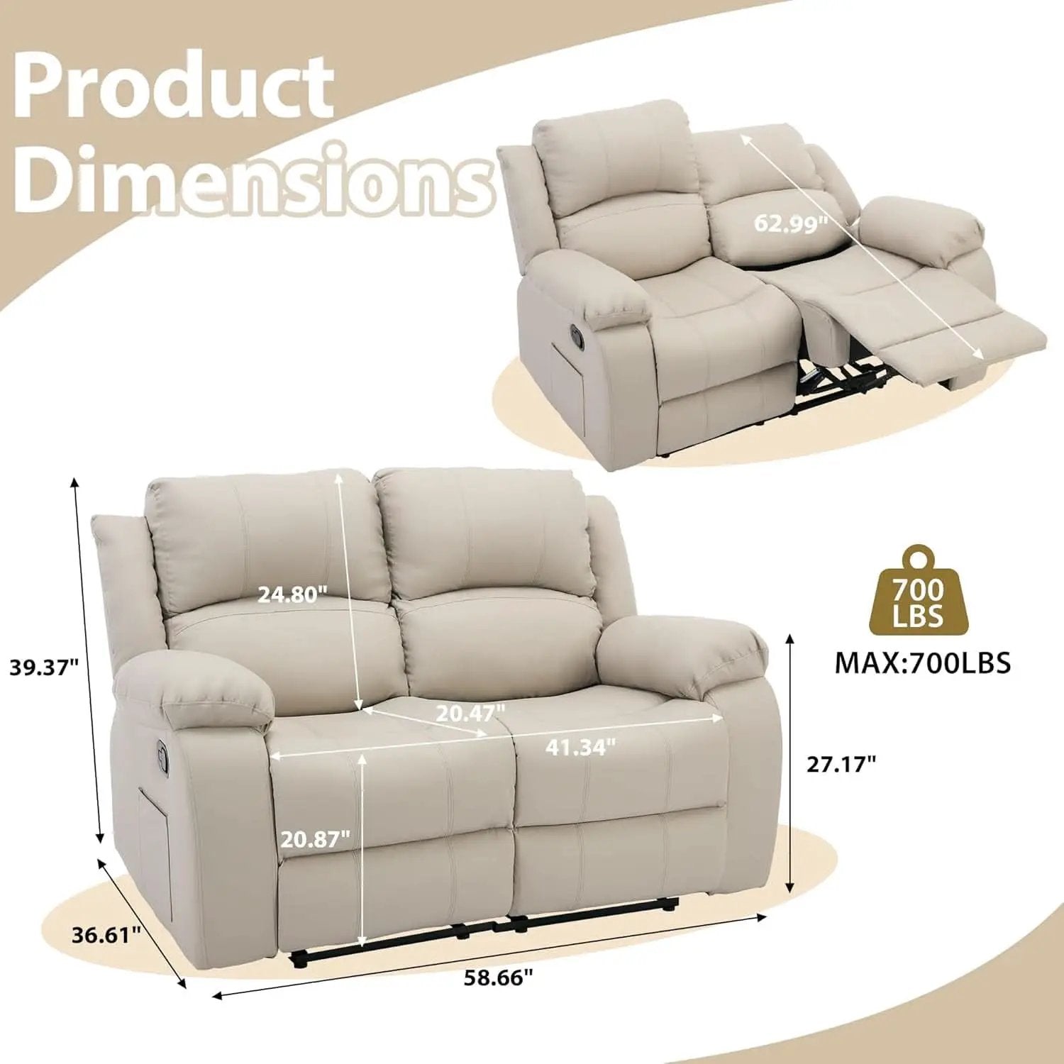 Manual Leather Loveseat Recliner Sofa With Pockets from PriceLows™