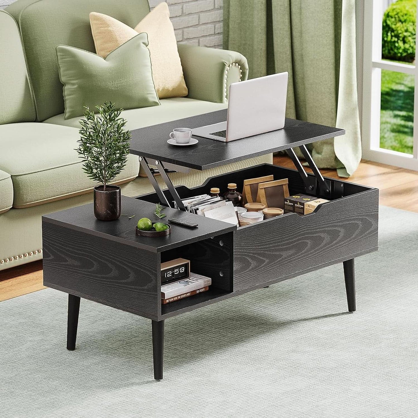 Black Wood Lift Top Coffee Table With Hidden Compartment from PriceLows™