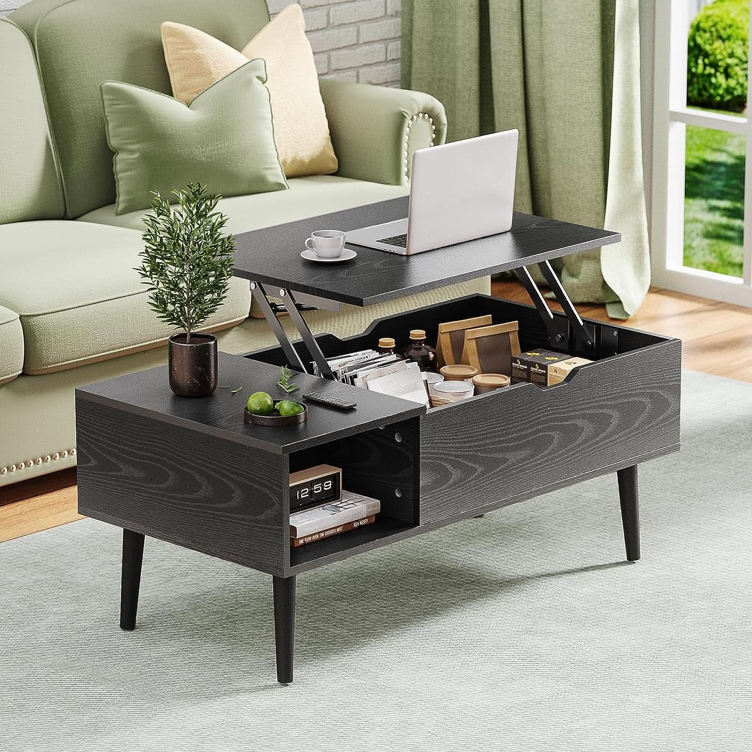 Black Wood Lift Top Coffee Table With Hidden Compartment from PriceLows™