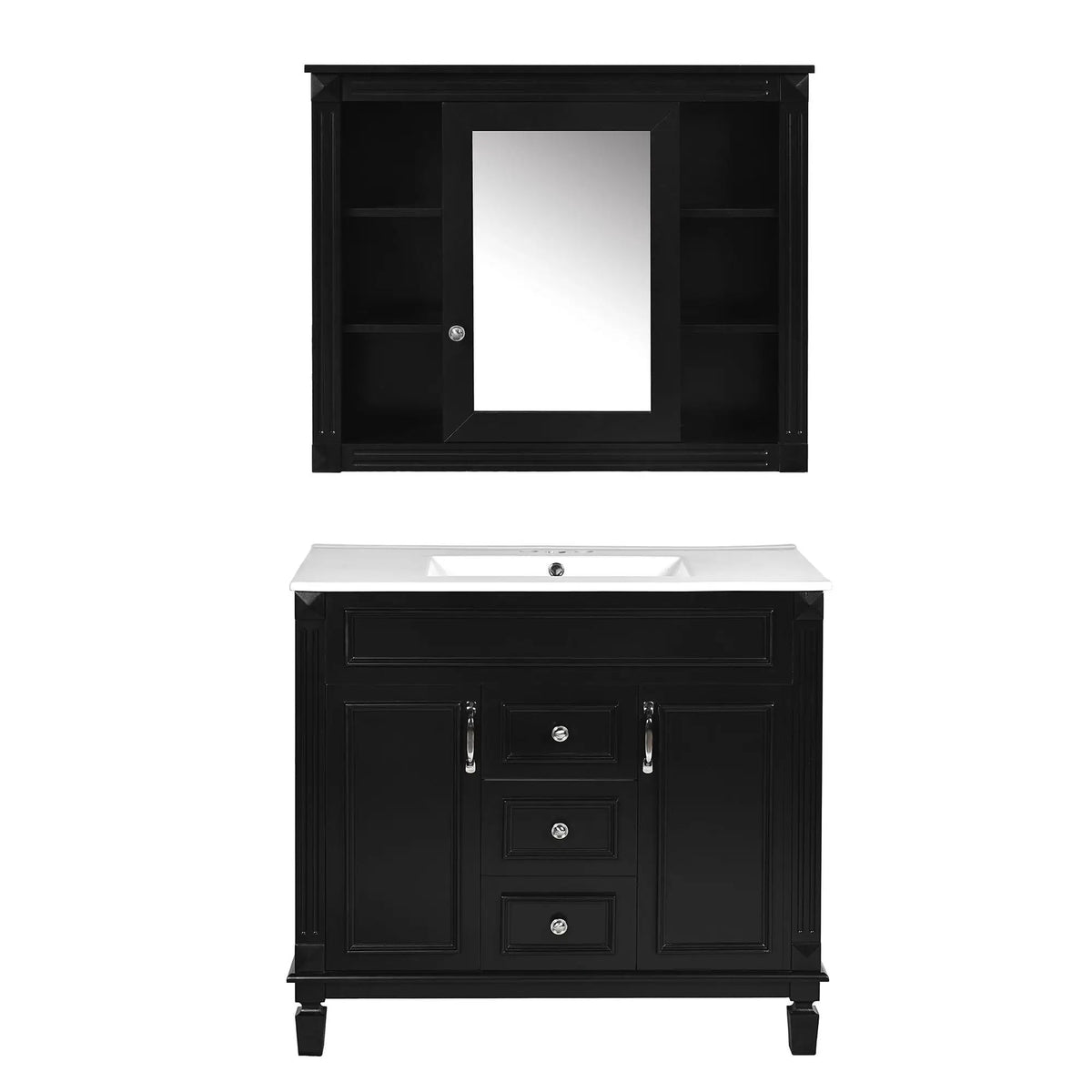 Bathroom Vanity With Top Sink | Mirror Cabinet Included | 2 Soft Closing Doors | 2 Drawers