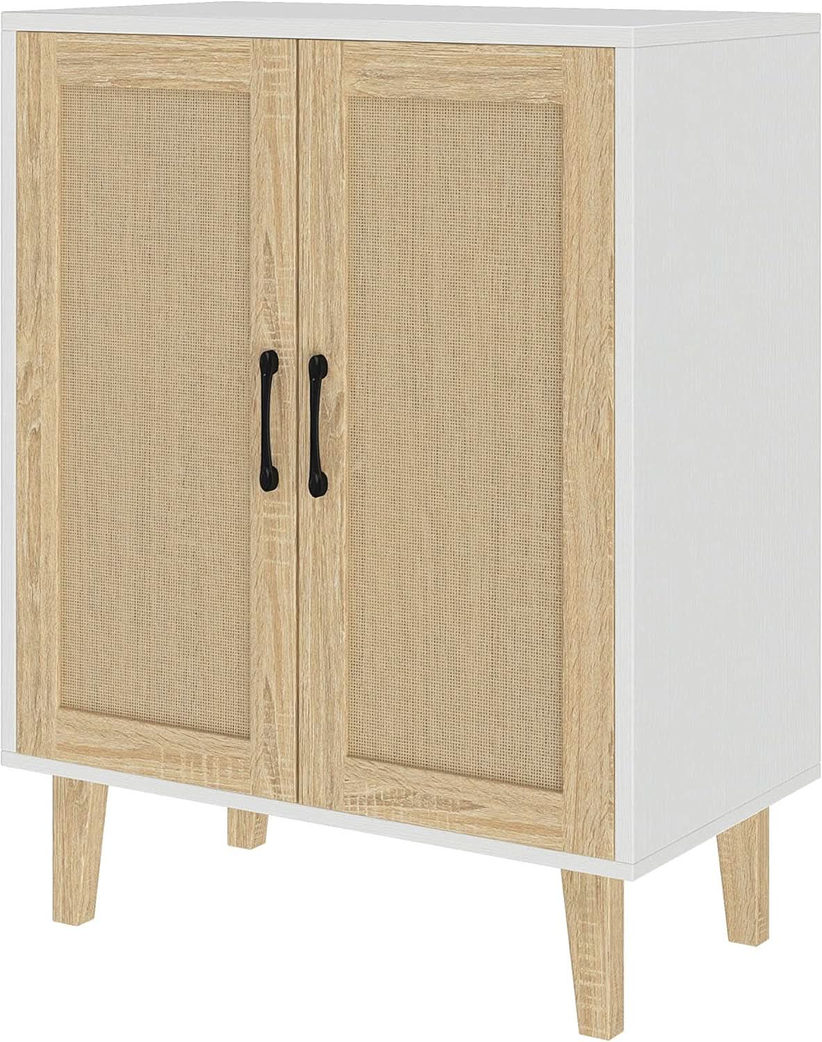 White Buffet Cabinet Sideboard With Rattan Doors Storage from PriceLows™