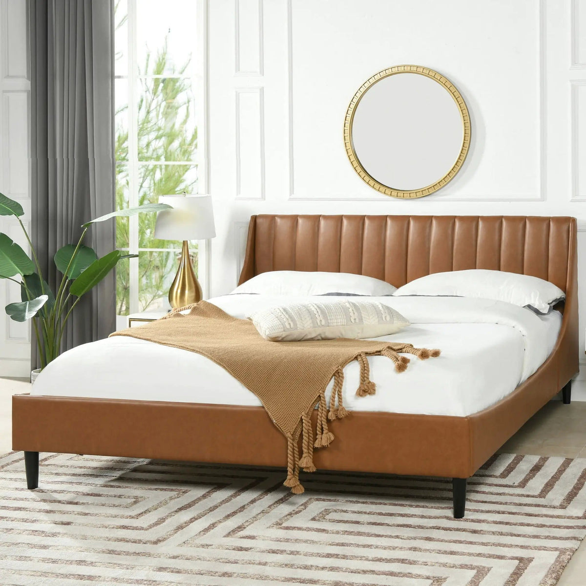Aspen Vertical Tufted Modern Headboard Platform Bed Set | 8 Pieces | Fabric & Plywood | Bedroom