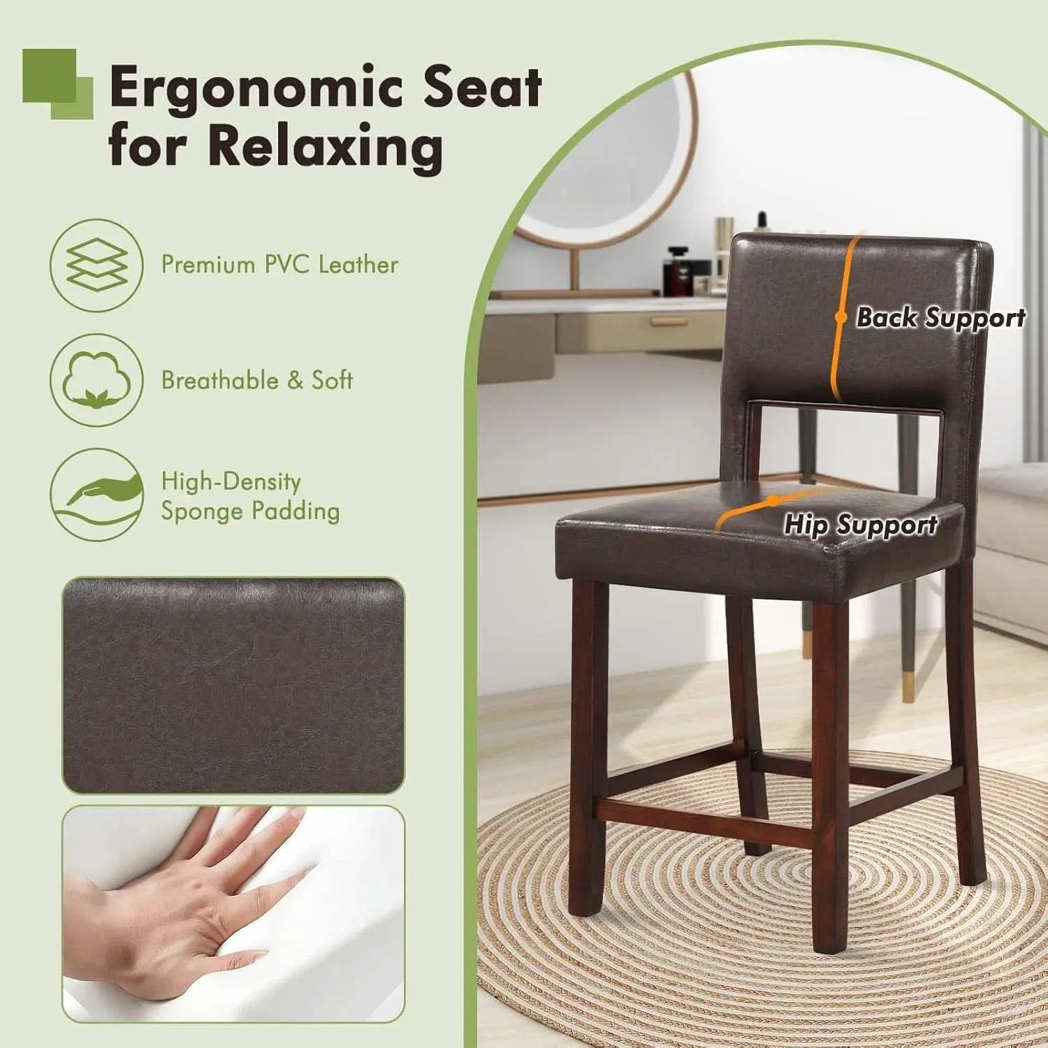 Bar Stool Set of 4 24.5 Inch Counter Height PVC Leather from PriceLows™