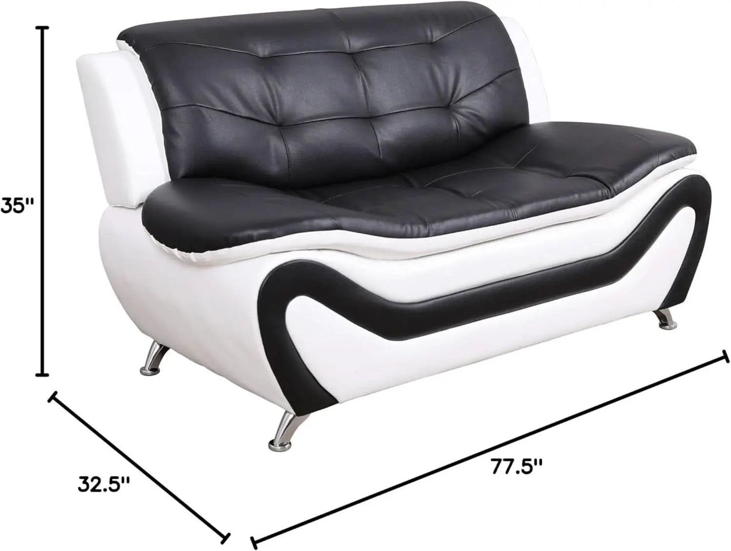 3 Piece Aldo Modern Faux Leather Sofa Set Black And White With Sofa Loveseat And Chair from PriceLows™