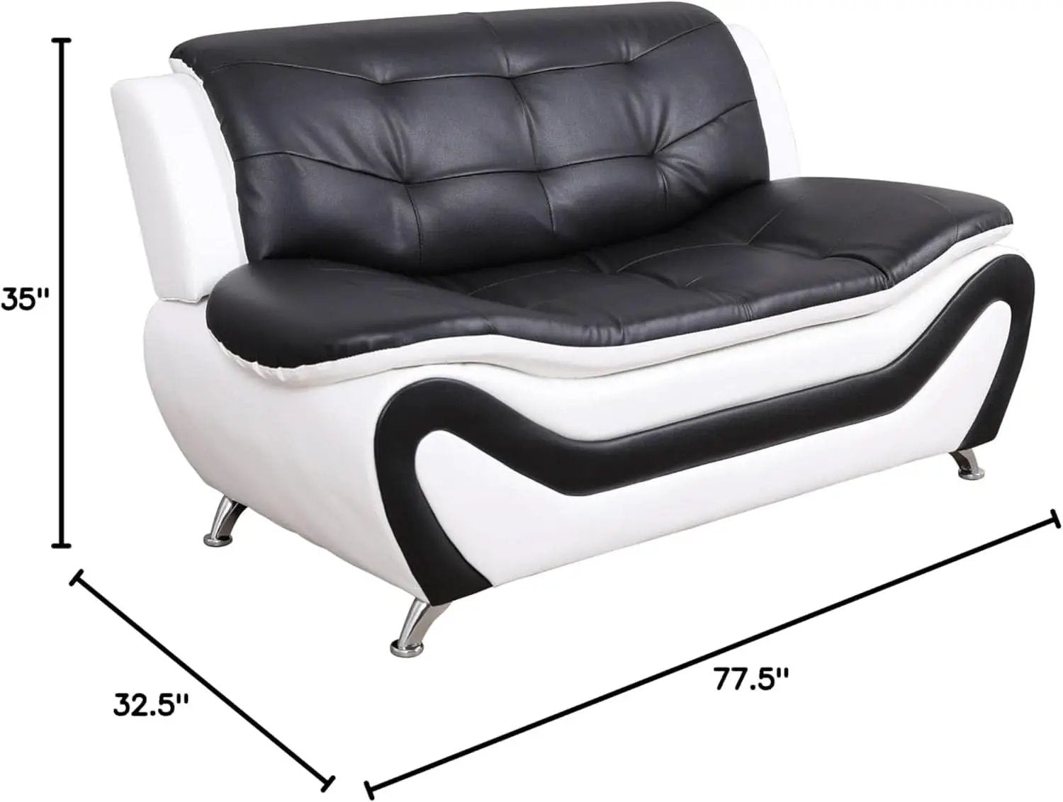 3 Piece Aldo Modern Faux Leather Sofa Set Black And White With Sofa Loveseat And Chair from PriceLows™