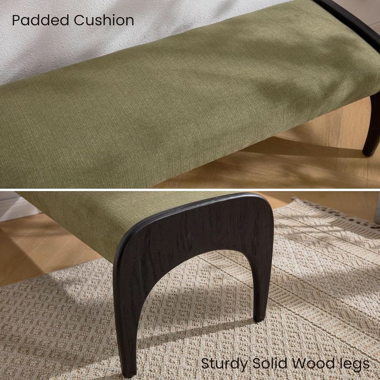 51 Inches Wide Linen Textured Emerald Ottoman Bench from PriceLows™