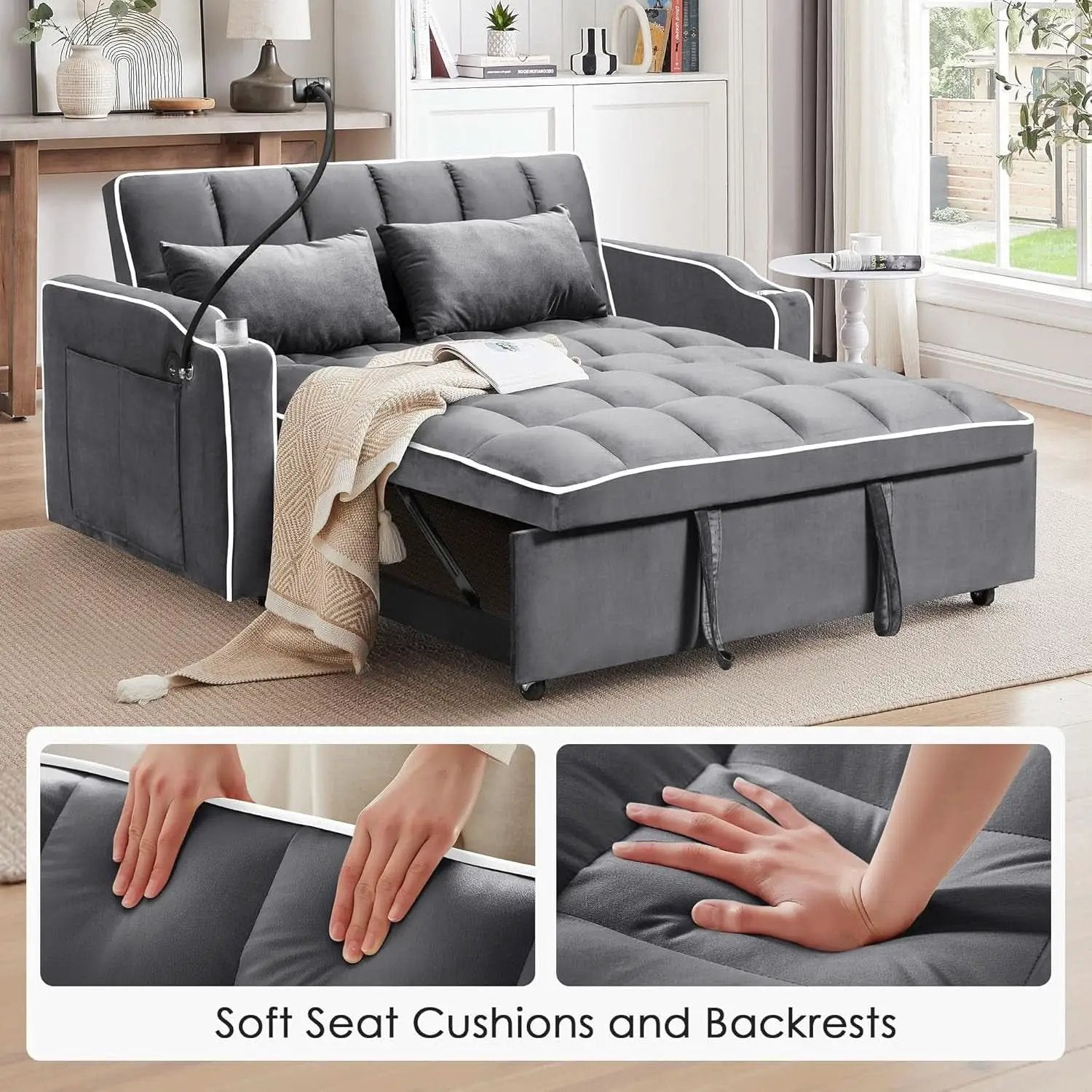 Velvet Charcoal Gray Adjustable Convertible Sleeper Sofa from PriceLows™