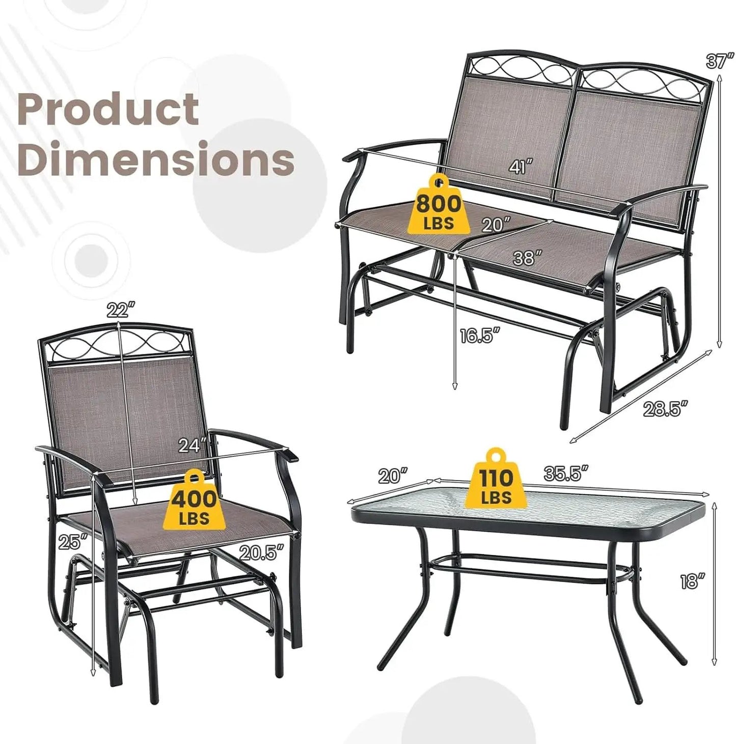 4 Piece Patio Glider Set With Gliding Loveseat Glass Table from PriceLows™
