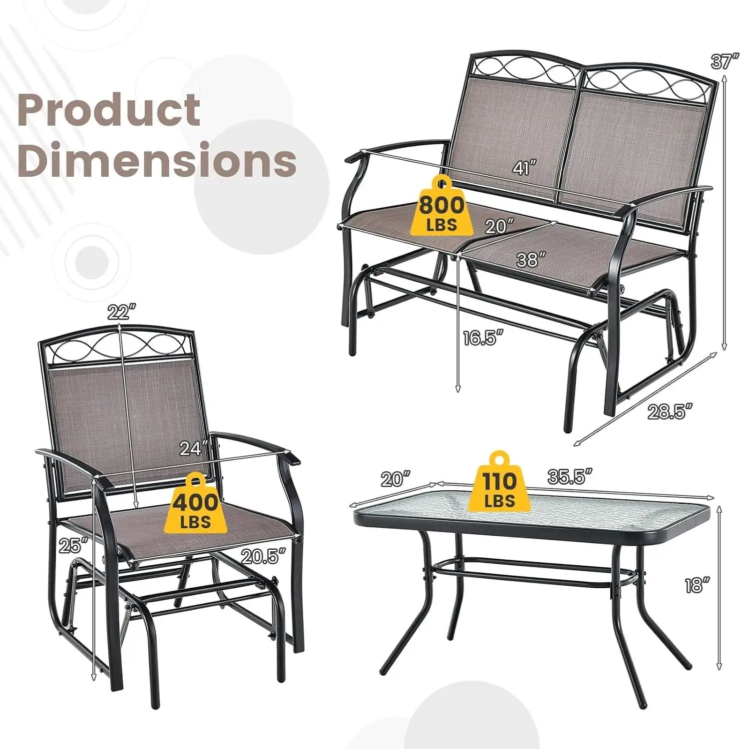 4 Piece Patio Glider Set With Gliding Loveseat Glass Table from PriceLows™