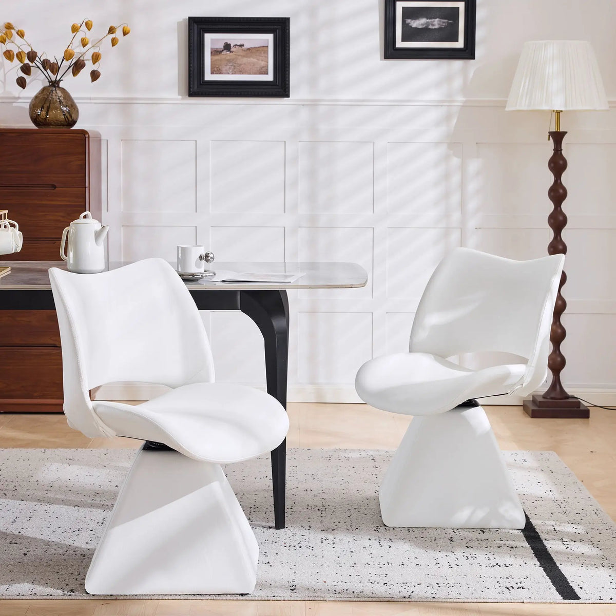 Modern Swivel Dining Chair | High Back | Faux Leather | Black
