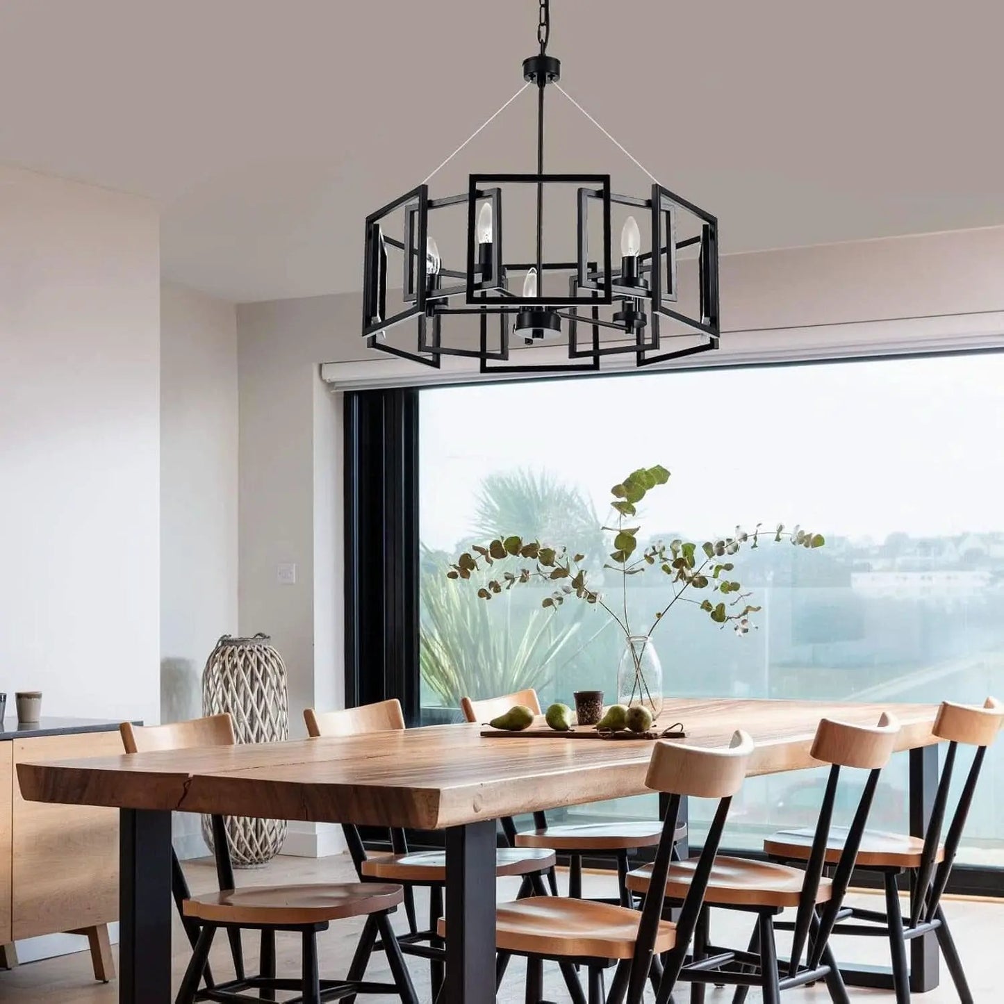 Industrial Style Five Light Matte Black Pendant Chandelier from PriceLows™