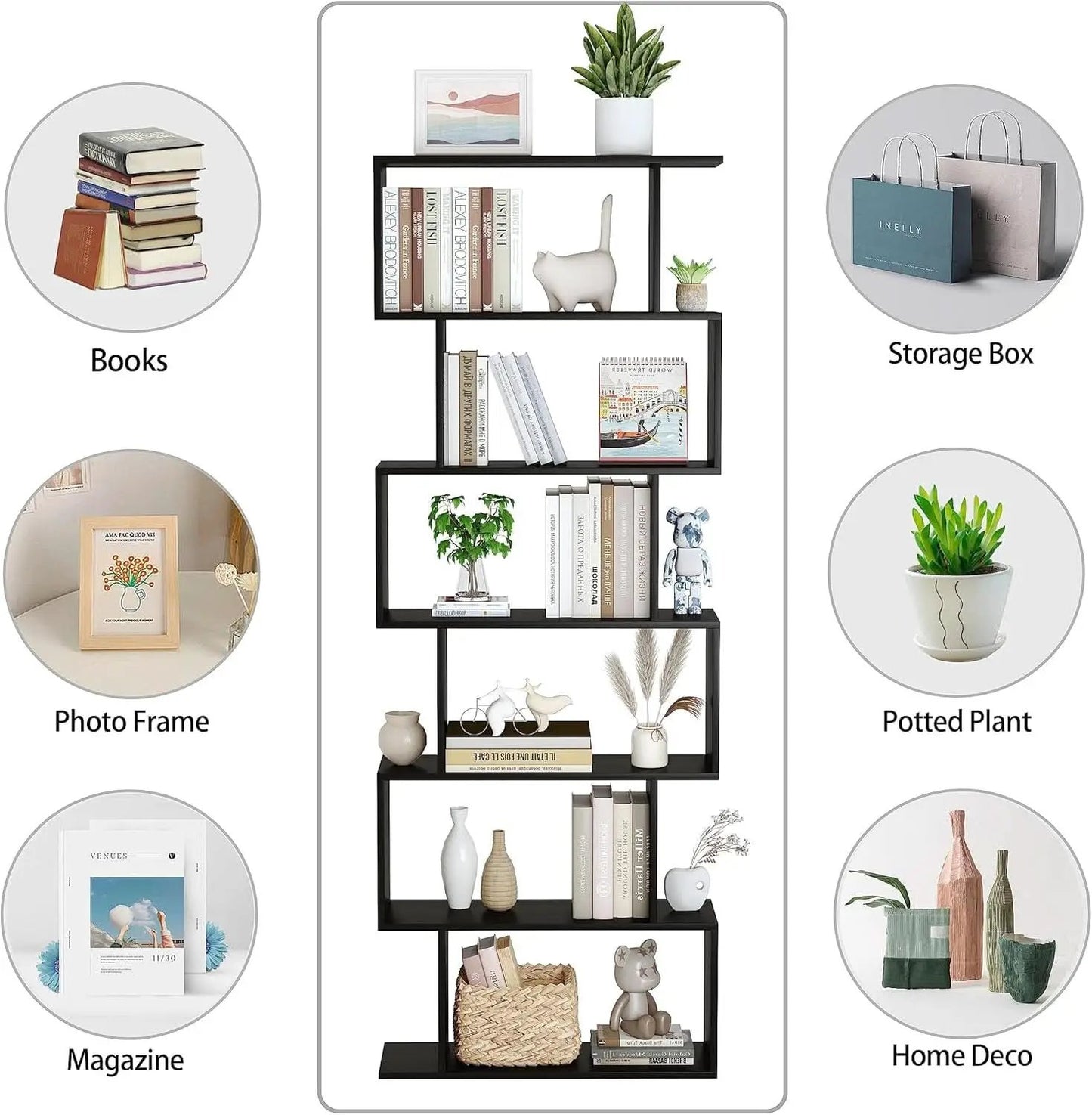 6 Tier S Shaped Bookshelf Freestanding Modern Display from PriceLows™