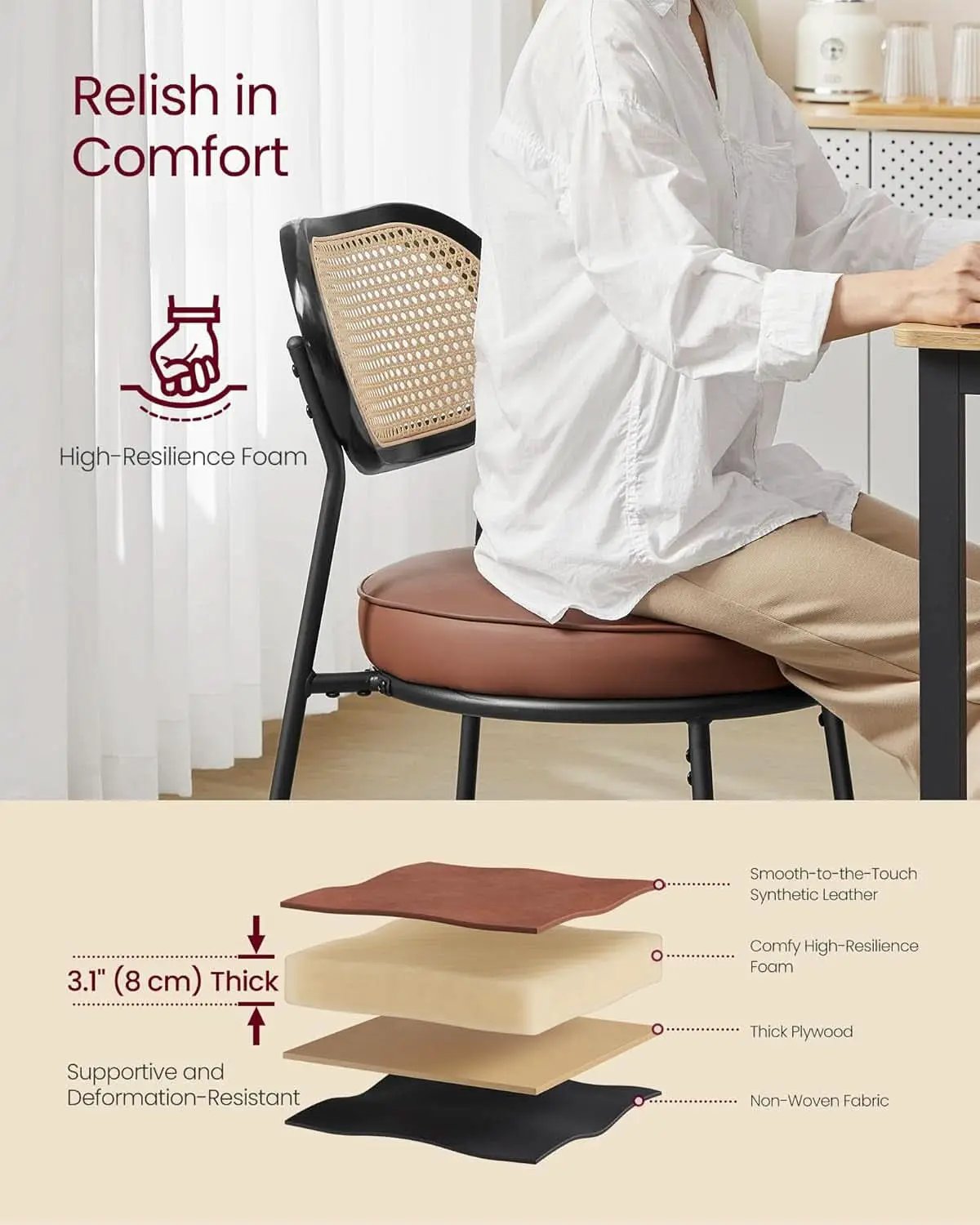 Dining Chairs Set of 4 With Boho Rattan Back Coffee Brown from PriceLows™