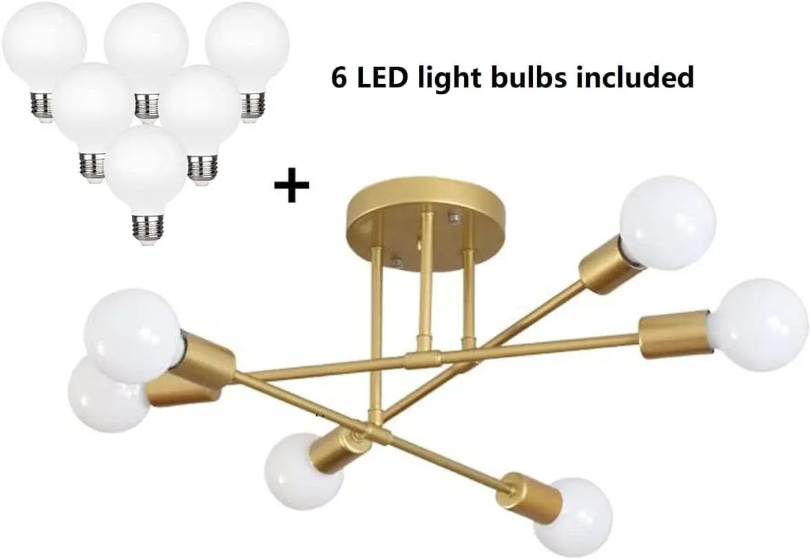 Gold 6-Light Sputnik Chandelier With LED Bulbs Included from PriceLows™