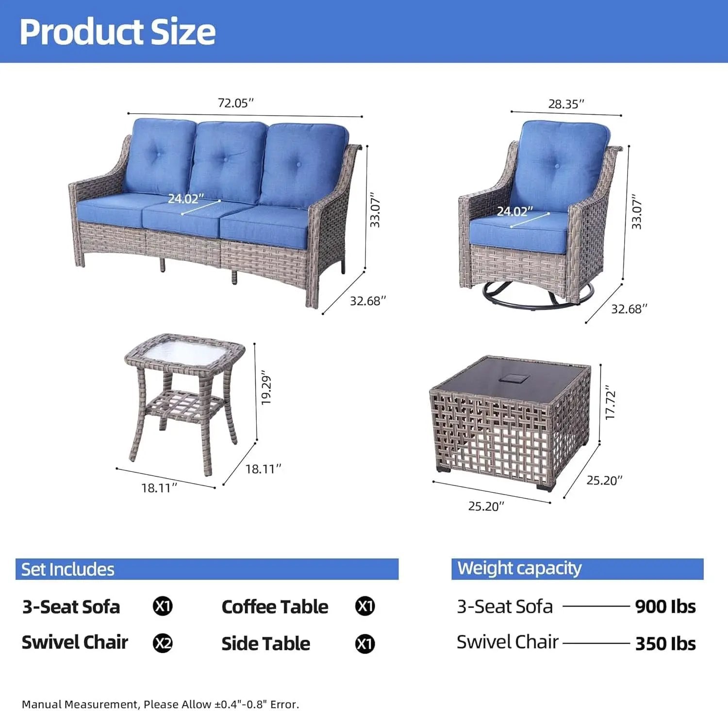 All Weather 5 Piece Outdoor Sofa Set with Swivel Rockers from PriceLows™