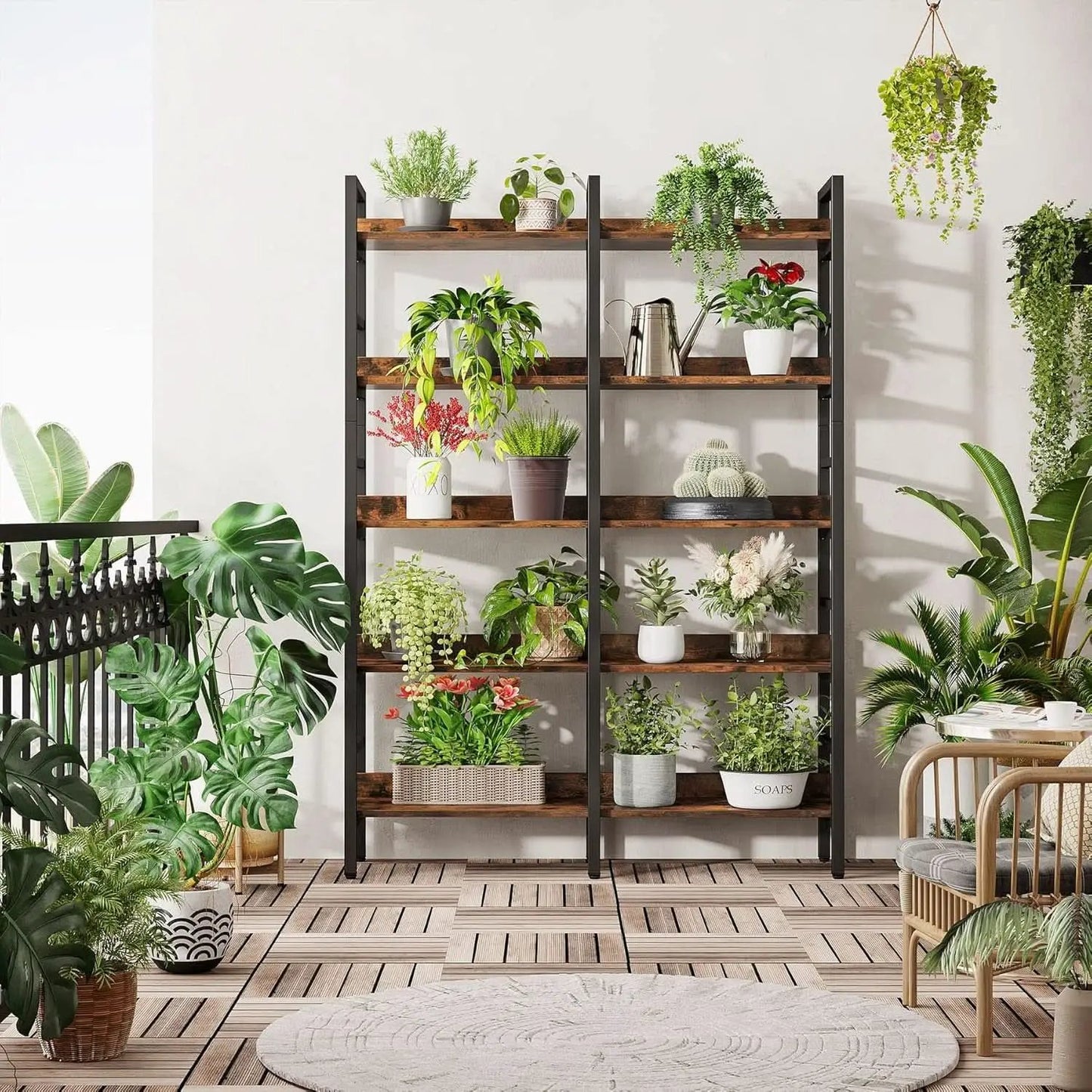 Rustic Brown 5 Tier Etagere Bookcase 71 In High 47 In Wide from PriceLows™