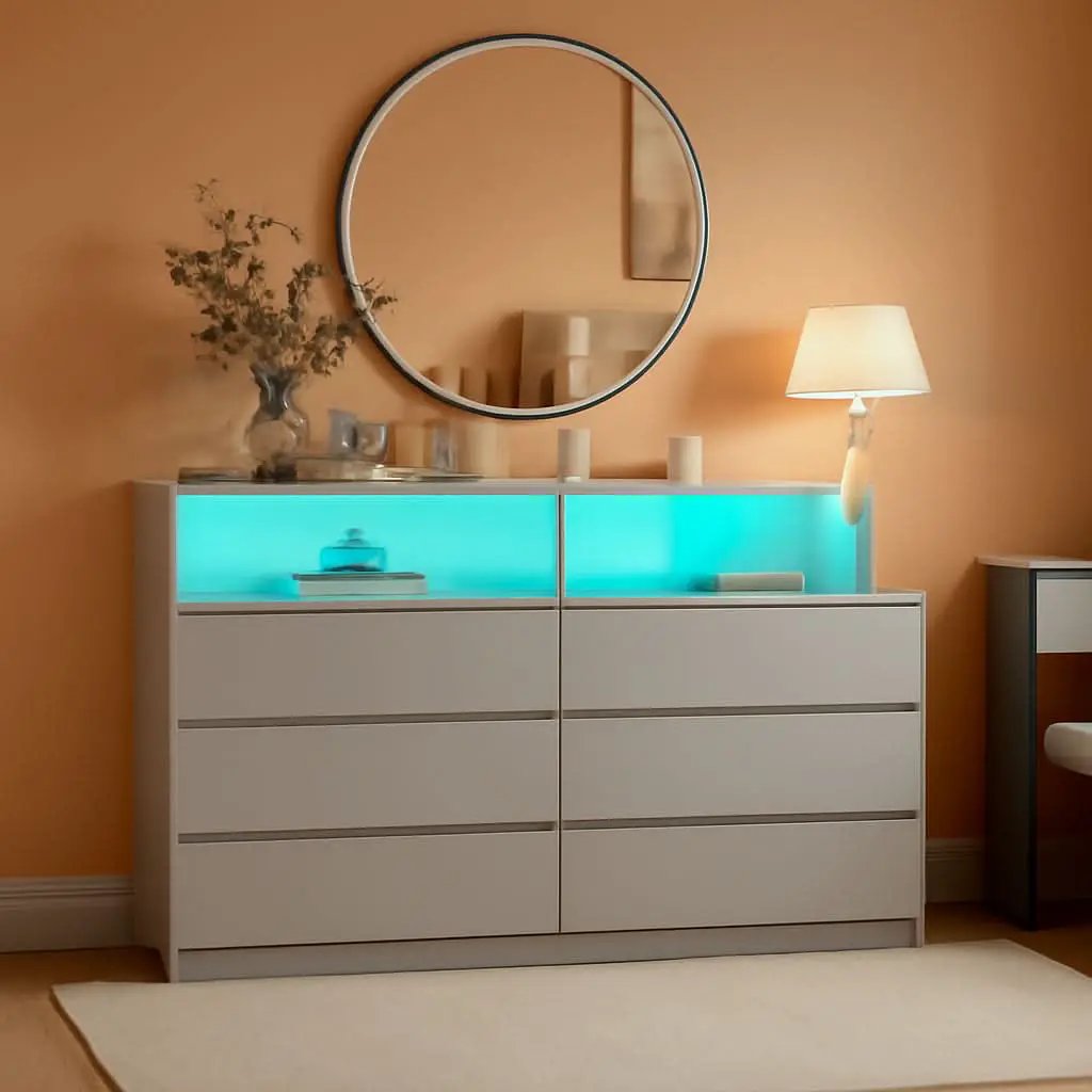 Six Drawer LED Dresser With USB Charging Ports For Bedroom from PriceLows™