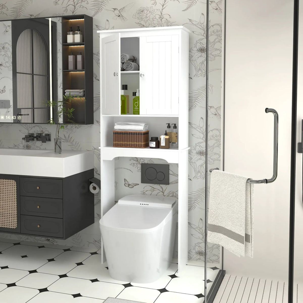 Over The Toilet Storage Cabinet | Adjustable Shelf | White | MDF Construction