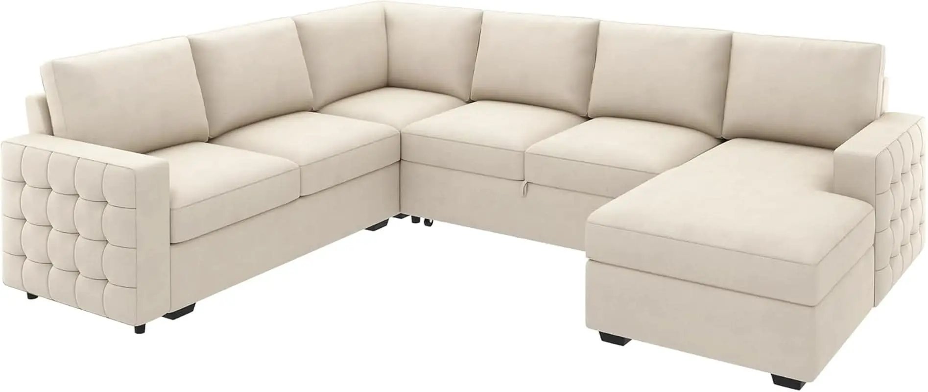 Beige U Shaped Sectional Sleeper Sofa With Storage Chaise from PriceLows™