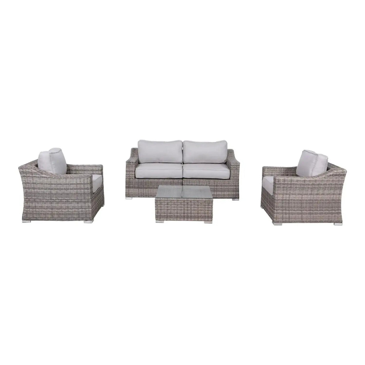 Outdoor Wicker Conversation Set | All-Weather Resin | Tempered Glass Table | 5 Inch Cushions