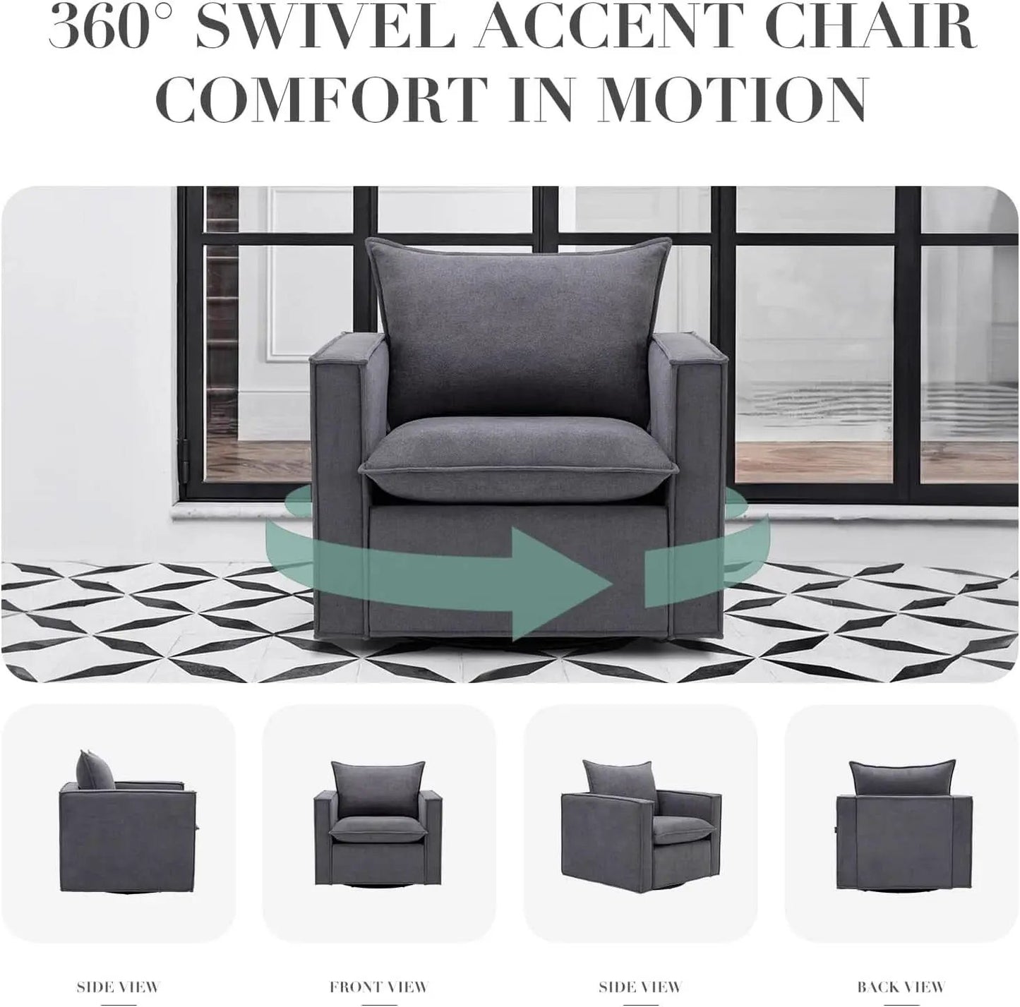 Grey Upholstered Swivel Armchair Twin Pack LivingRoom from PriceLows™