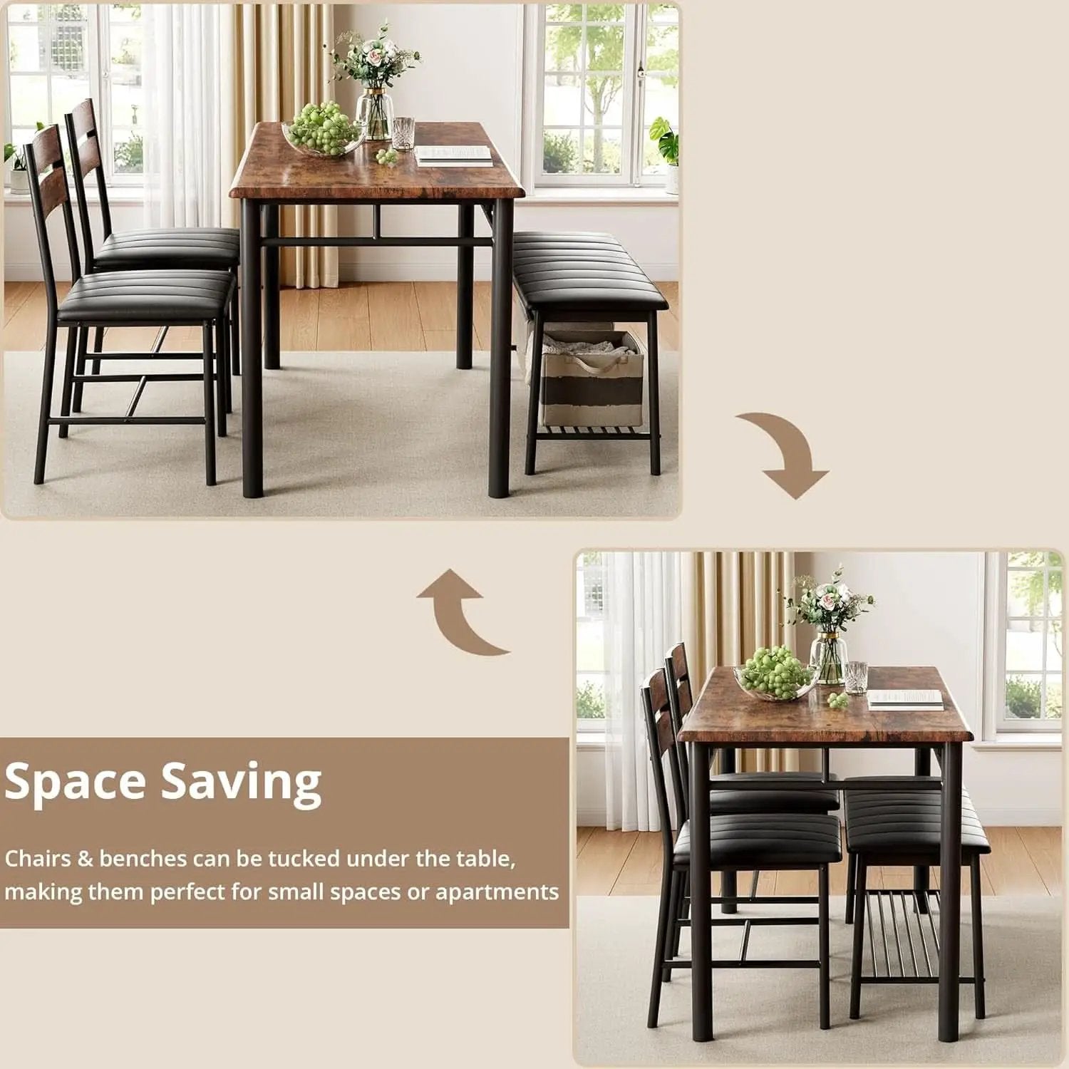 Industrial Dining Room Table Set For Four Rustic Brown from PriceLows™