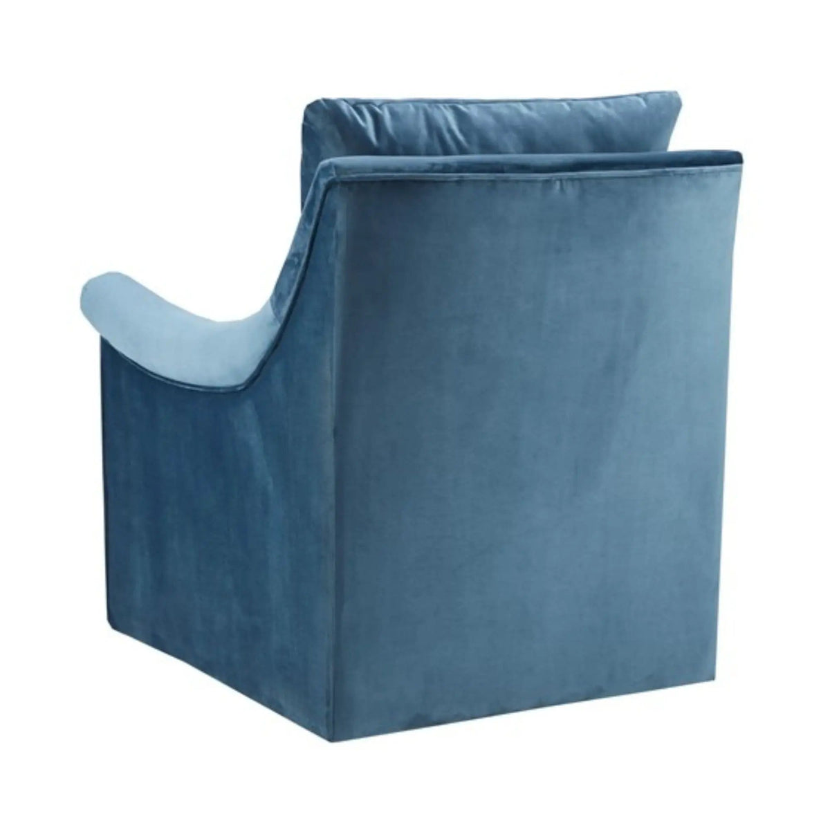 Swivel Chair With Curved Arms And Straight Back - | 33.7 x 28.54 x 32.4 in | Solid Wood & Velvet | Blue