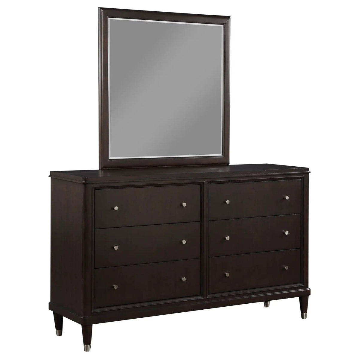 Emberlyn 6-drawer Dresser with Mirror | 64.25 x 20 x 76.75 in | Velvet & Wood | Brown