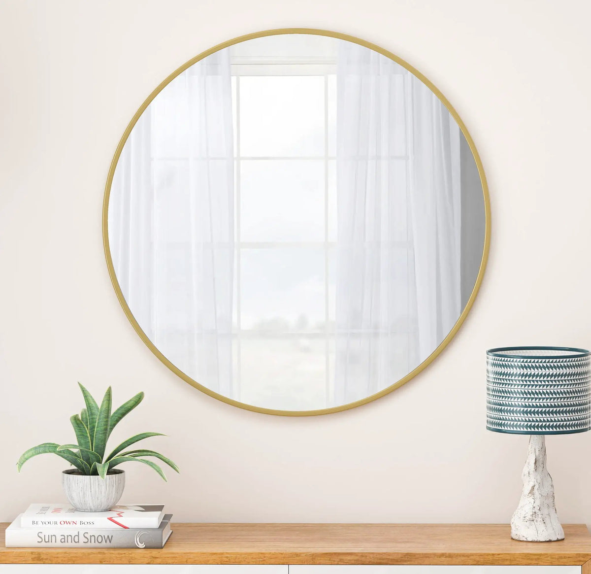 Round Wall Mirror | Metal Framed Circular Design | 48 Inch Diameter | Vanity And Dressing Use