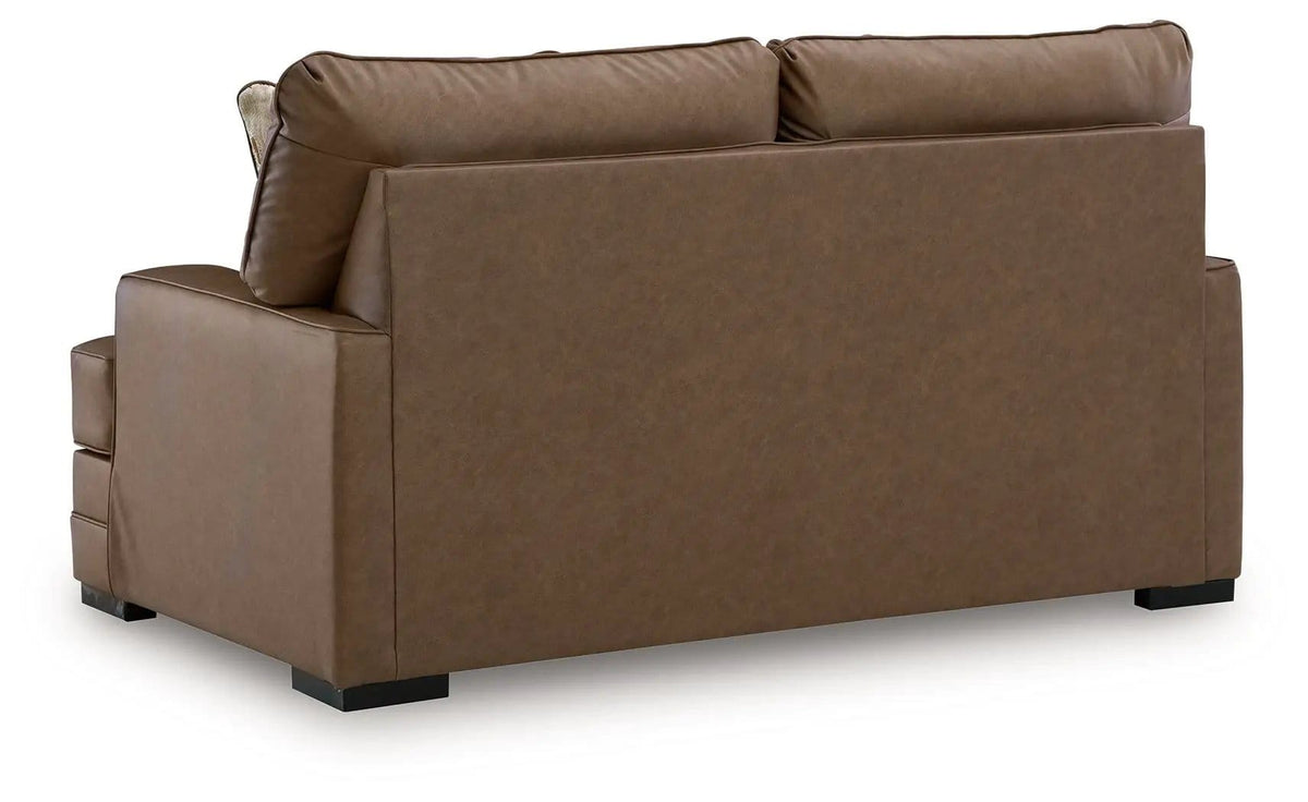 VillaCourt Loveseat | 67 x 40 x 38 in | Faux Leather & Wood | Caramel