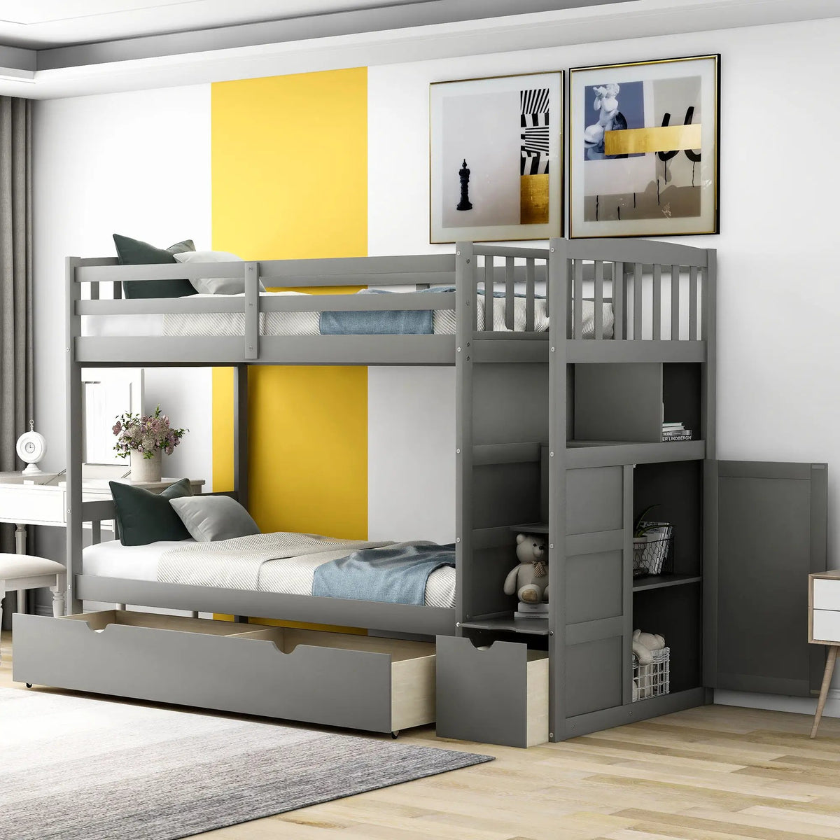 Bunk Bed | Convertible To Full Size | Built In Storage | Integrated Staircase
