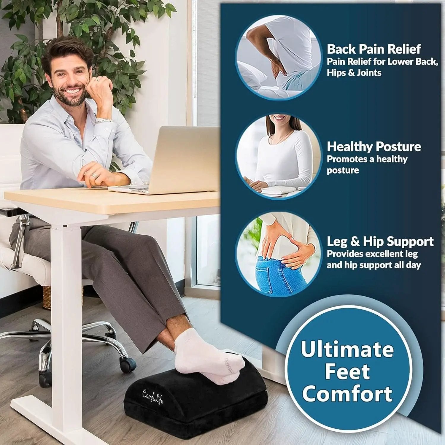 Ergonomic Under Desk Foot Rest Memory Foam Black Adjustable from PriceLows™
