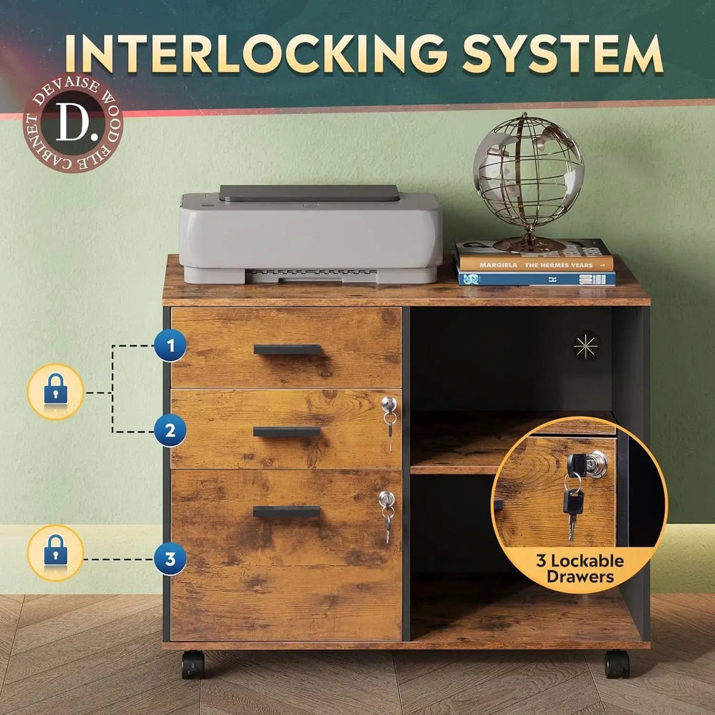 3 Drawer Wood File Cabinet With Lock For Home Office from PriceLows™